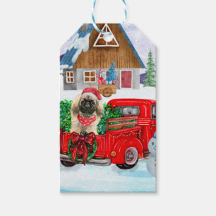 Pekingese Hund in der Weihnachtslieferung LKW Schn Geschenkanhänger
