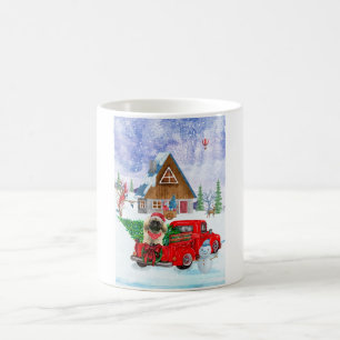 Pekingese Hund in der Weihnachtslieferung LKW Schn Kaffeetasse