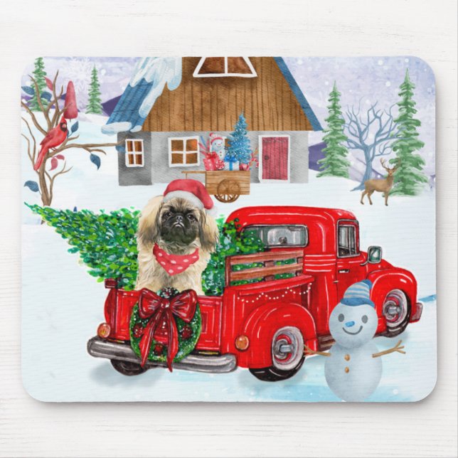 Pekingese Hund in der Weihnachtslieferung LKW Schn Mousepad (Vorne)