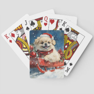 Pekingese Hund in Sledge Lass es Schnee Weihnachte Spielkarten