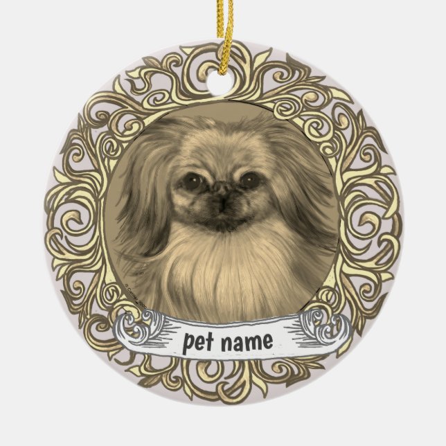 Pekingese Hund liebende Gedächtnisdekoration Keramik Ornament (Vorne)