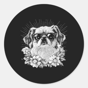 Pekingese Hund Lover Retro Stil Tattoo _1 Runder Aufkleber