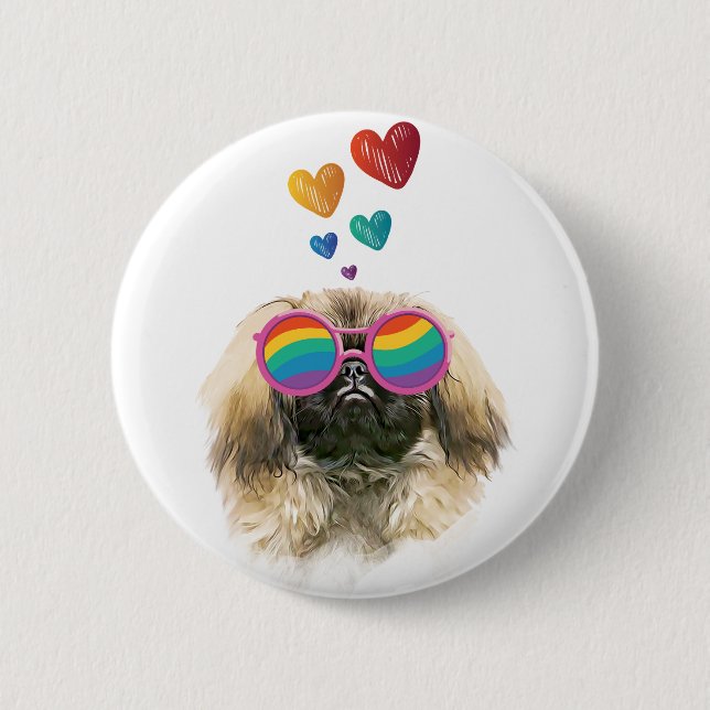 Pekingese Hund mit Herz Valentinstag Button (Vorderseite)