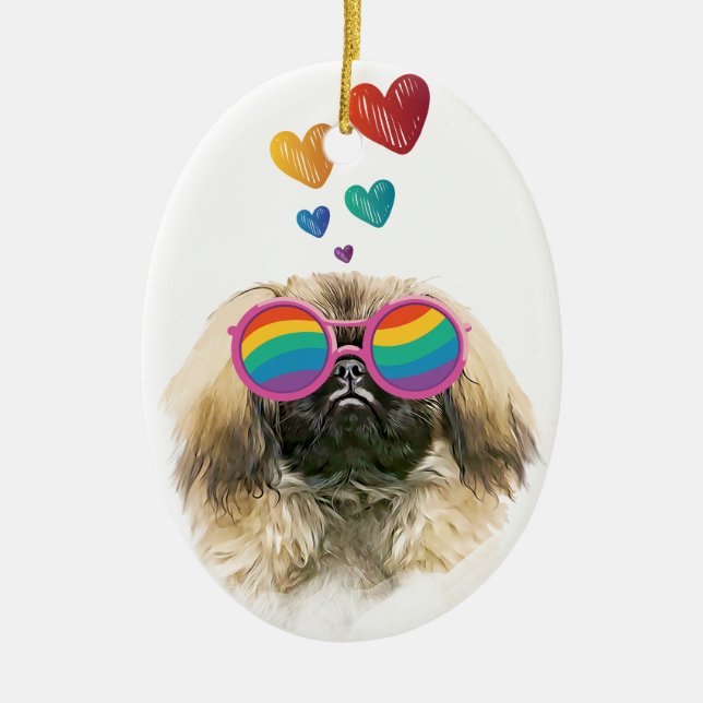 Pekingese Hund mit Herz Valentinstag Keramik Ornament (Vorne)