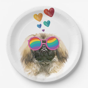 Pekingese Hund mit Herz Valentinstag Pappteller