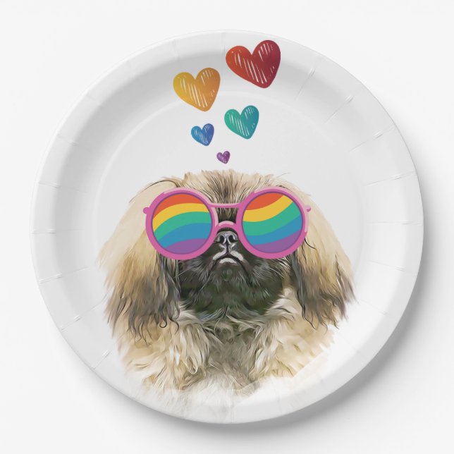 Pekingese Hund mit Herz Valentinstag Pappteller (Vorderseite)
