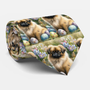 Pekingese-Hund mit Ostereiern Feiertag  Krawatte