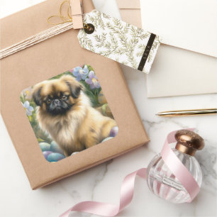 Pekingese-Hund mit Ostereiern Feiertag  Quadratischer Aufkleber