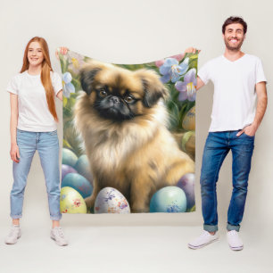 Pekingese Hund mit Ostereiern Urlaub Fleecedecke