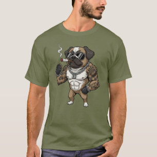 Pekingese-Hund, muskulös, tätowiert, Bodybuilder T-Shirt