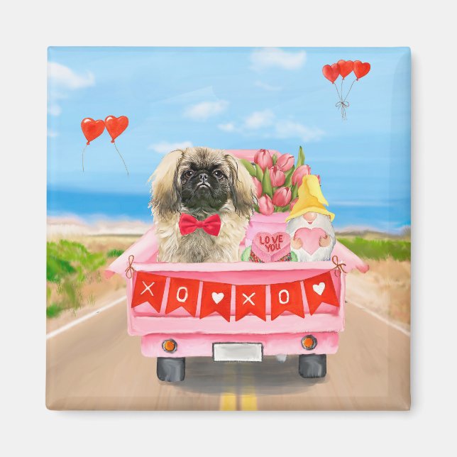 Pekingese Hund Valentinstag Lkw Herz Magnet (Vorne)