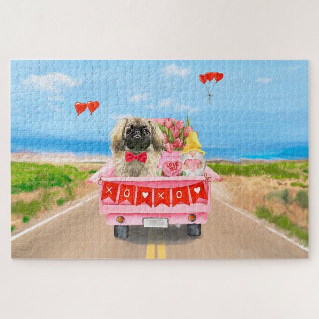 Pekingese Hund Valentinstag Lkw Herz Puzzle (Horizontal)