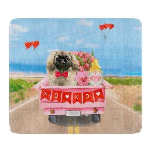 Pekingese-Hund Valentinstag LKW-Herzen Schneidebrett