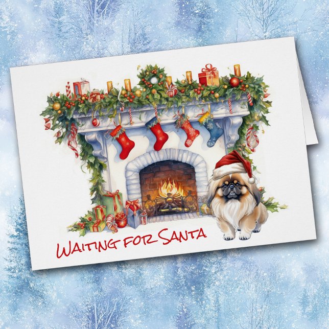 Pekingese Hund warten auf Santa Fireplace (Von Creator hochgeladen)