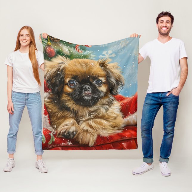 Pekingese Hund Weihnachten Fleecedecke (Beispiel)