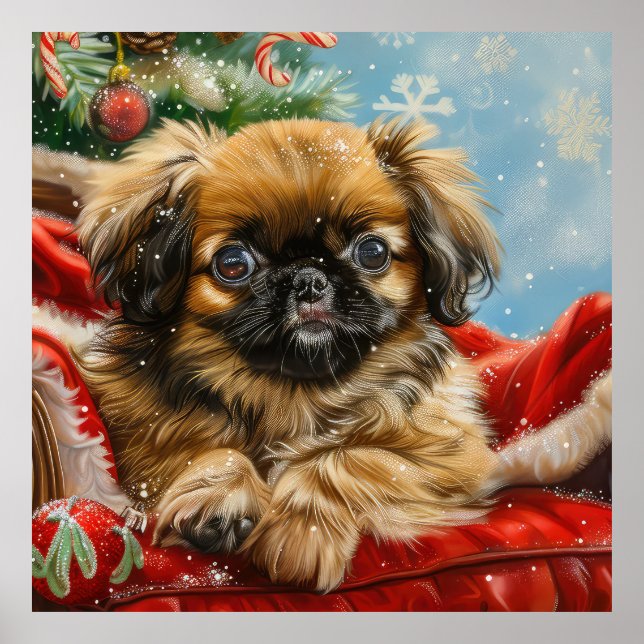 Pekingese Hund Weihnachten Poster (Vorne)