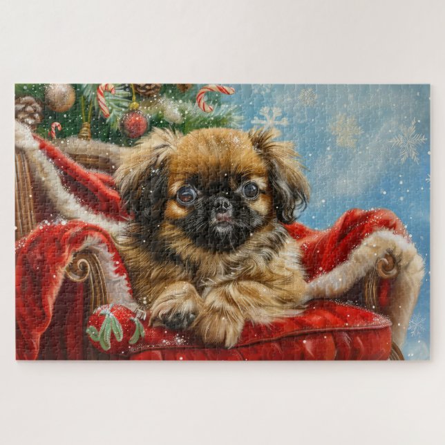 Pekingese Hund Weihnachten Puzzle (Horizontal)