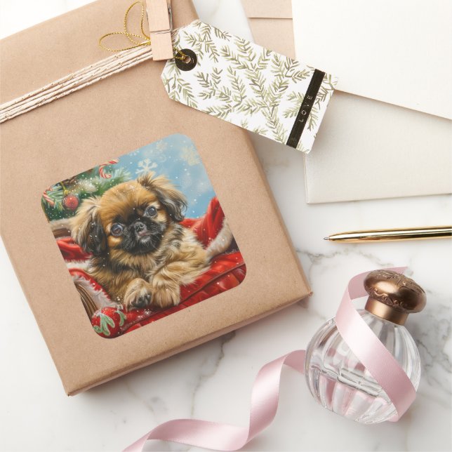 Pekingese Hund Weihnachten Quadratischer Aufkleber (Schenken)