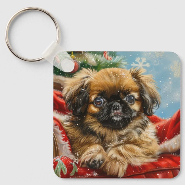 Pekingese Hund Weihnachten Schlüsselanhänger (Vorderseite)