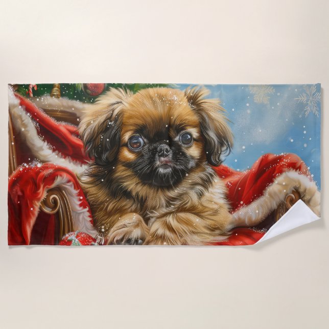 Pekingese Hund Weihnachten Strandtuch (Vorderseite)