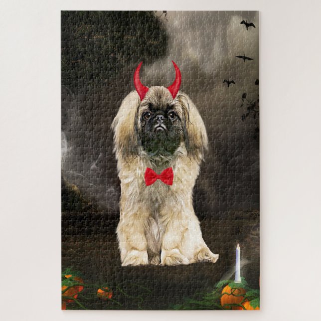 Pekingese Hund zu Halloween Puzzle (Vertikal)