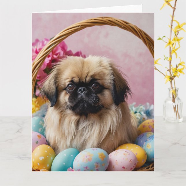 Pekingese Hunde Ostereier Karte (Gelbe Blume)