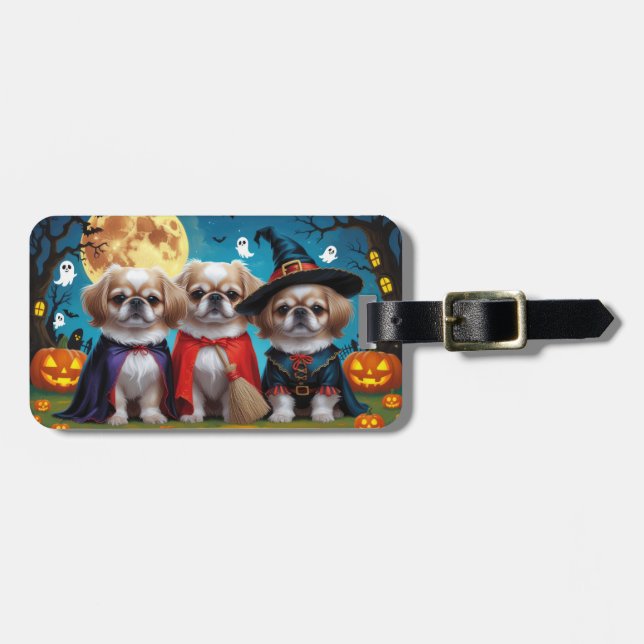 Pekingese Hunde Pumpkin Halloween Funny Gepäckanhänger (Vorderseite horizontal)
