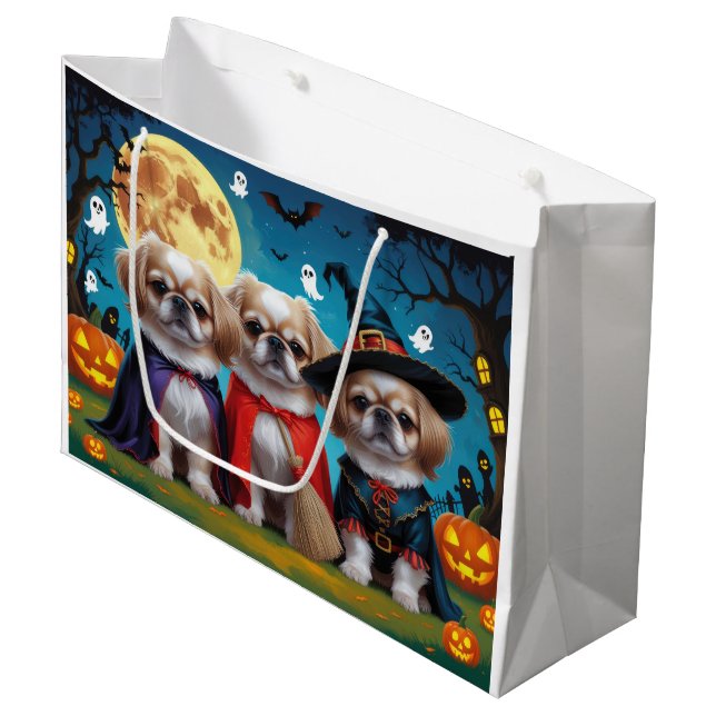Pekingese Hunde Pumpkin Halloween Funny Große Geschenktüte (Vorderseite Schrägansicht)