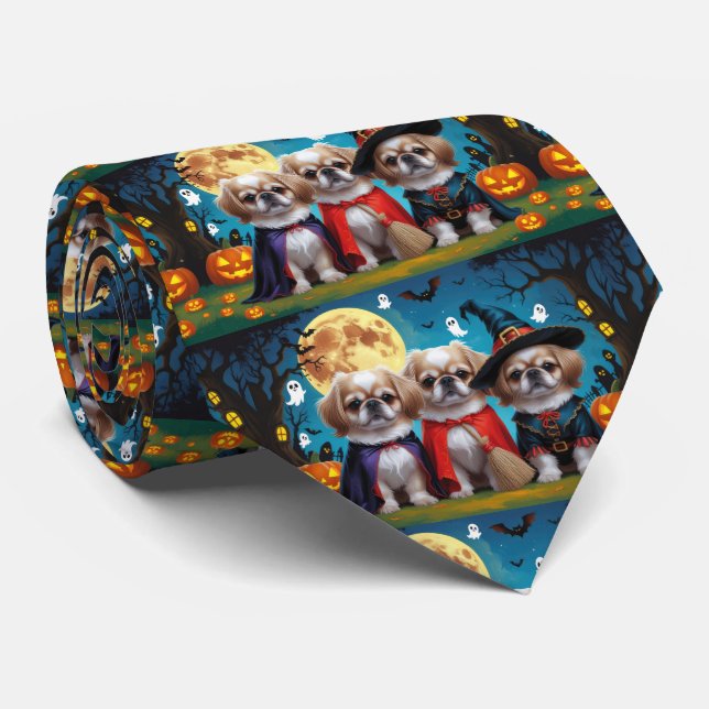 Pekingese Hunde Pumpkin Halloween Funny Krawatte (Gerollt)