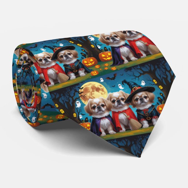 Pekingese Hunde Pumpkin Halloween Funny Krawatte (Gerollt)