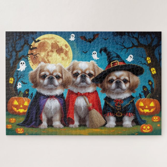 Pekingese Hunde Pumpkin Halloween Funny Puzzle (Horizontal)