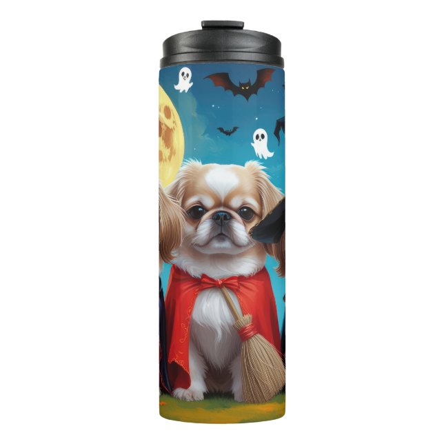 Pekingese Hunde Pumpkin Halloween Funny Thermosbecher (Vorderseite)