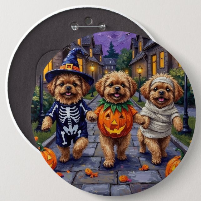 Pekingese Hunde Trick-oder-Treating Halloween-Kost Button (Vorne & Hinten)