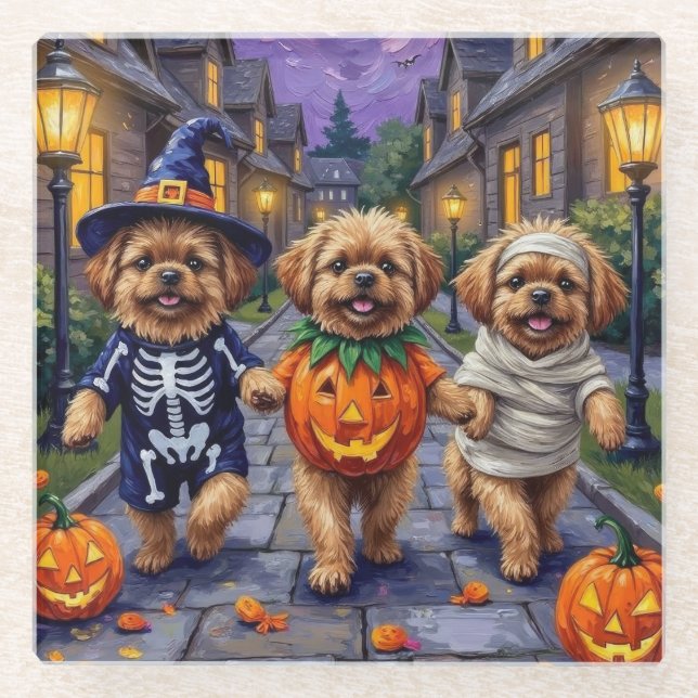 Pekingese Hunde Trick-oder-Treating Halloween-Kost Glasuntersetzer (Vorderseite)