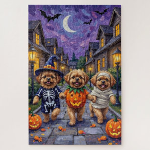 Pekingese Hunde Trick-oder-Treating Halloween-Kost Puzzle
