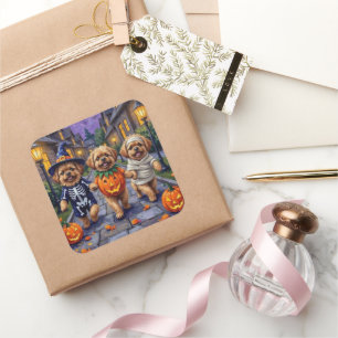 Pekingese Hunde Trick-oder-Treating Halloween-Kost Quadratischer Aufkleber