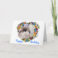 Pekingese im Blumenherz Geburtstagskarte