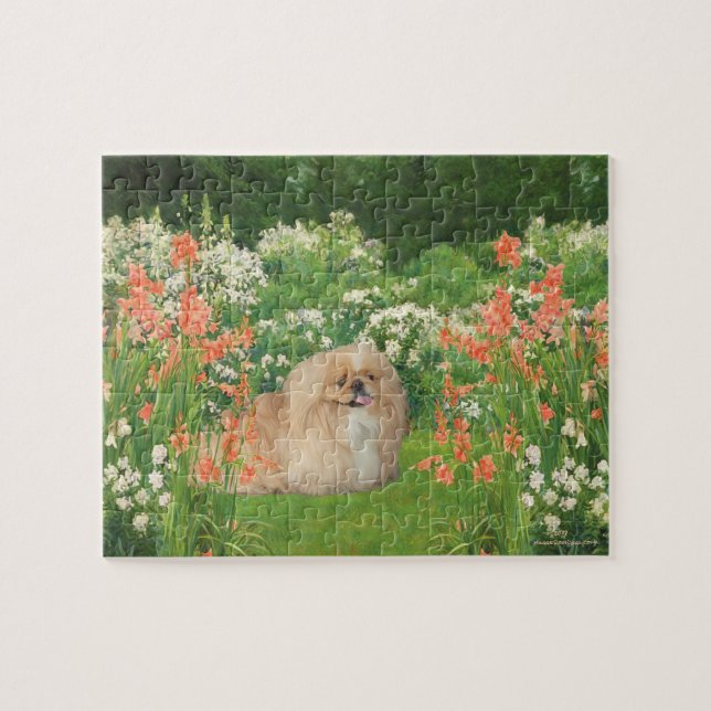 Pekingese im Garten Puzzle (Horizontal)