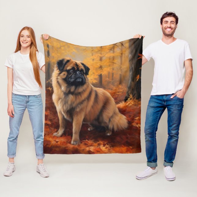 Pekingese im Herbst Leaves Fall Inspiriert Fleecedecke (Beispiel)