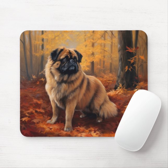 Pekingese im Herbst Leaves Fall Inspiriert Mousepad (Mit Mouse)