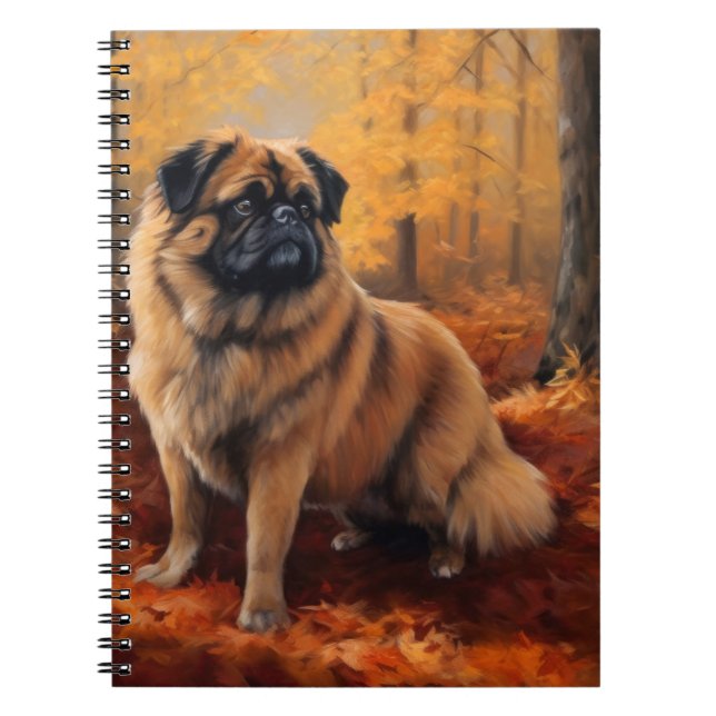 Pekingese im Herbst Leaves Fall Inspiriert Notizblock (Vorderseite)