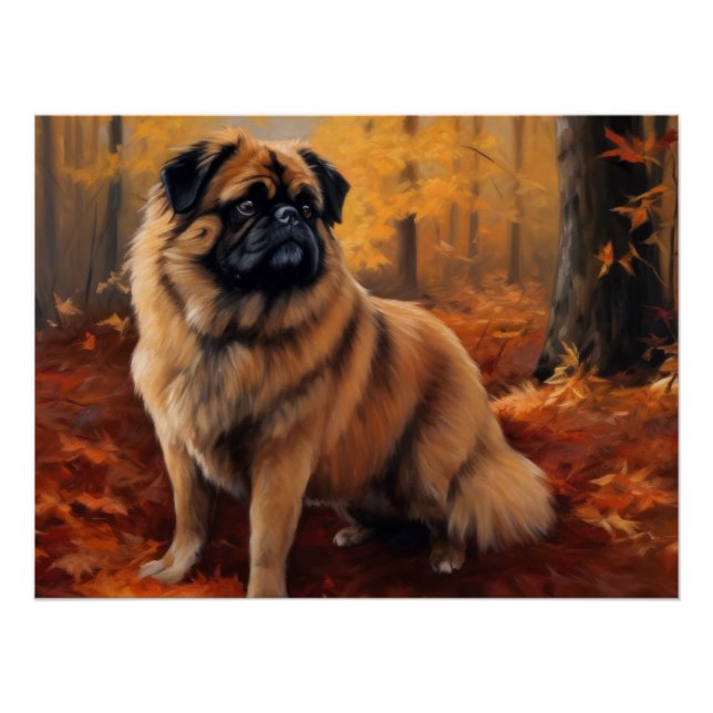 Pekingese im Herbst Leaves Fall Inspiriert Poster (Vorderseite)