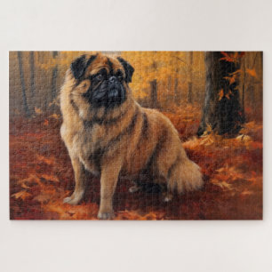 Pekingese im Herbst Leaves Fall Inspiriert Puzzle