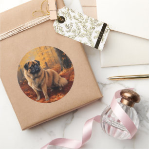 Pekingese im Herbst Leaves Fall Inspiriert Runder Aufkleber