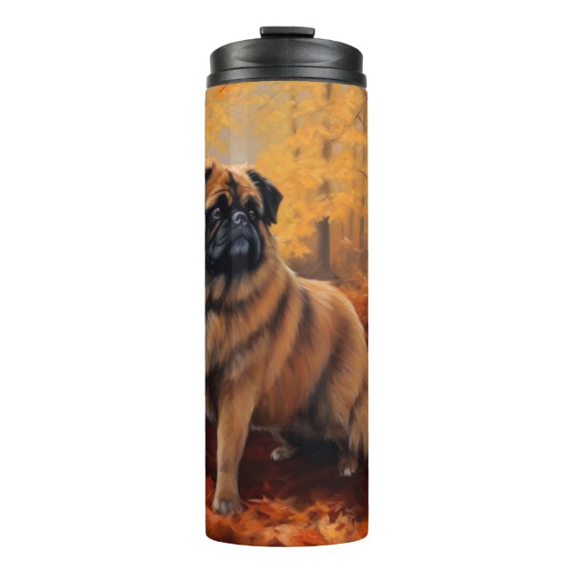 Pekingese im Herbst Leaves Fall Inspiriert Thermosbecher (Vorderseite)