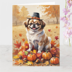 Pekingese im Herbstlaub Erntedank Kunst Karte