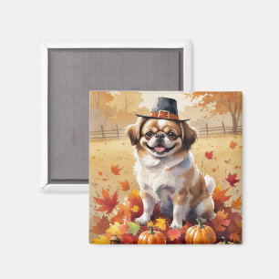Pekingese im Herbstlaub Erntedank Kunst Magnet