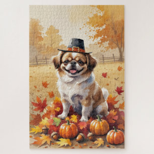Pekingese im Herbstlaub Erntedank Kunst Puzzle