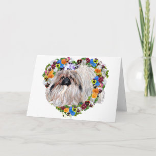 Pekingese in einem floralen Herzen Feiertagskarte