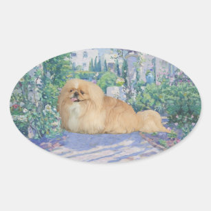 Pekingese in Lavender Ovaler Aufkleber